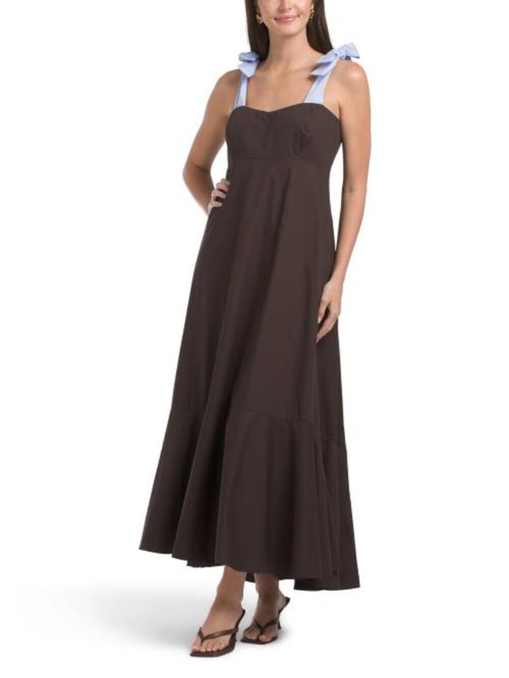 HISMOS Made In Italy Cotton Bow Straps Maxi Dress